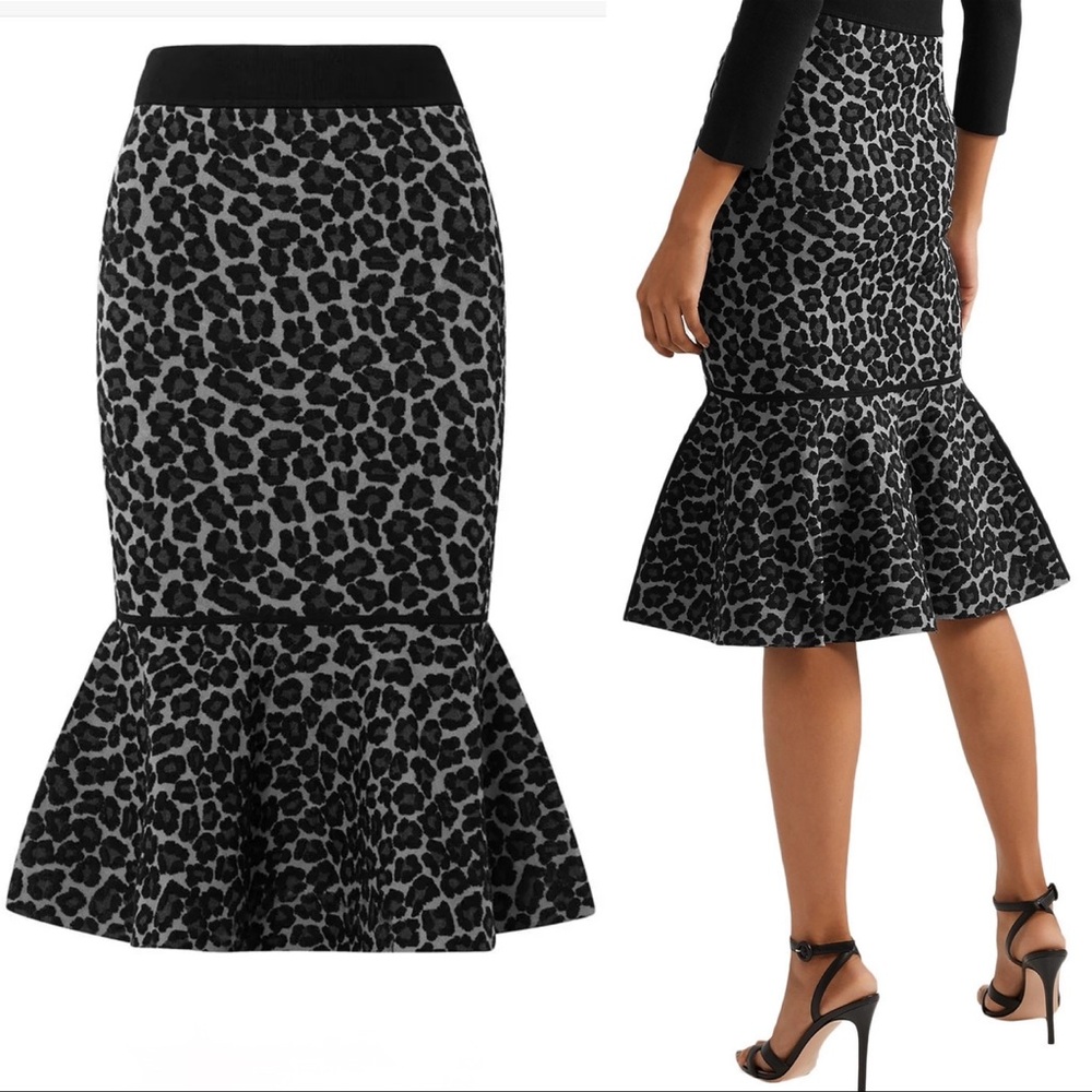 Michael Kors Collection Leopard Animal Rumba Jacquard Knit Flare Pencil Skirt S